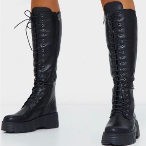 Knee high Black chunky boots